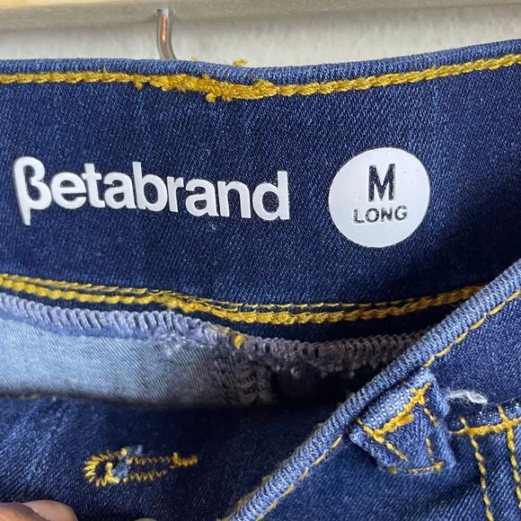 Betabrand Long M Pull-On Denim Pants Blue‎ Stretch Straight Raw Hem - Picture 7 of 8